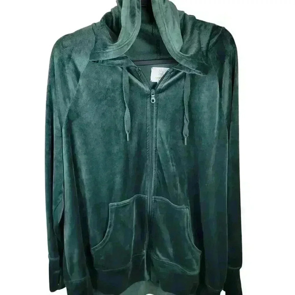 Aerie Offline After Party Velour Jacket Green Womens Large Athleisure Cozy Warm - Picture 1 of 11